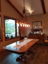Load image into Gallery viewer, Rustic industrial twin beam chandelier with pulley