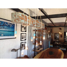 Load image into Gallery viewer, 4 foot Reclaimed Barn Wood Beam Chandelier with rope