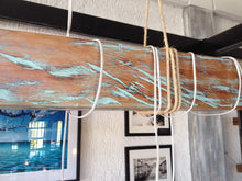 Load image into Gallery viewer, 4 foot Reclaimed Barn Wood Beam Chandelier with rope