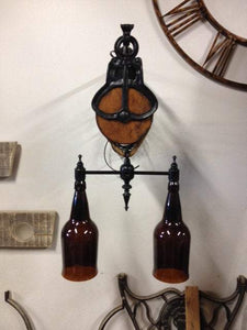 Rustic Chic Pulley Wall Lamp with Bottles