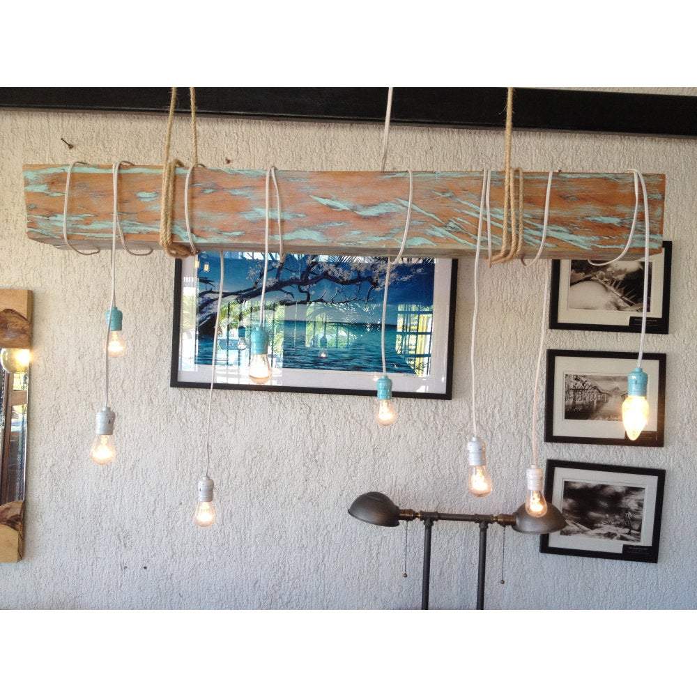 4 foot Reclaimed Barn Wood Beam Chandelier with rope