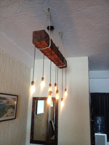 4 foot Reclaimed Barn Wood Beam Chandelier with rope
