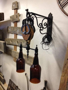 Rustic Chic Pulley Wall Lamp with Bottles