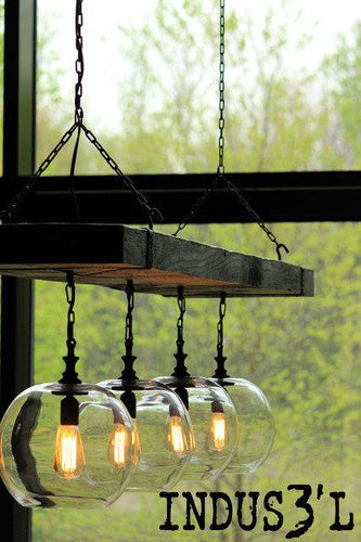 Small Reclaimed Wood Beam Chandelier with Globes