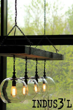 Load image into Gallery viewer, Large Reclaimed Wood Beam Chandelier with Globes