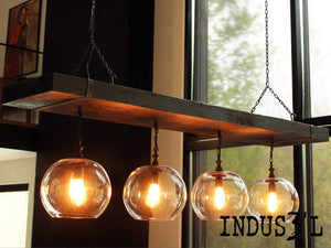 Large Reclaimed Wood Beam Chandelier with Globes