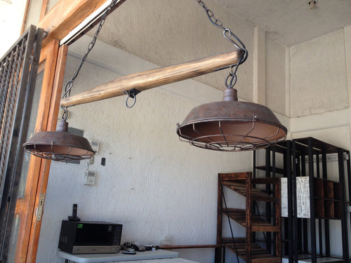 Rustic Yoke Suspended Lamp with metal lamp shades