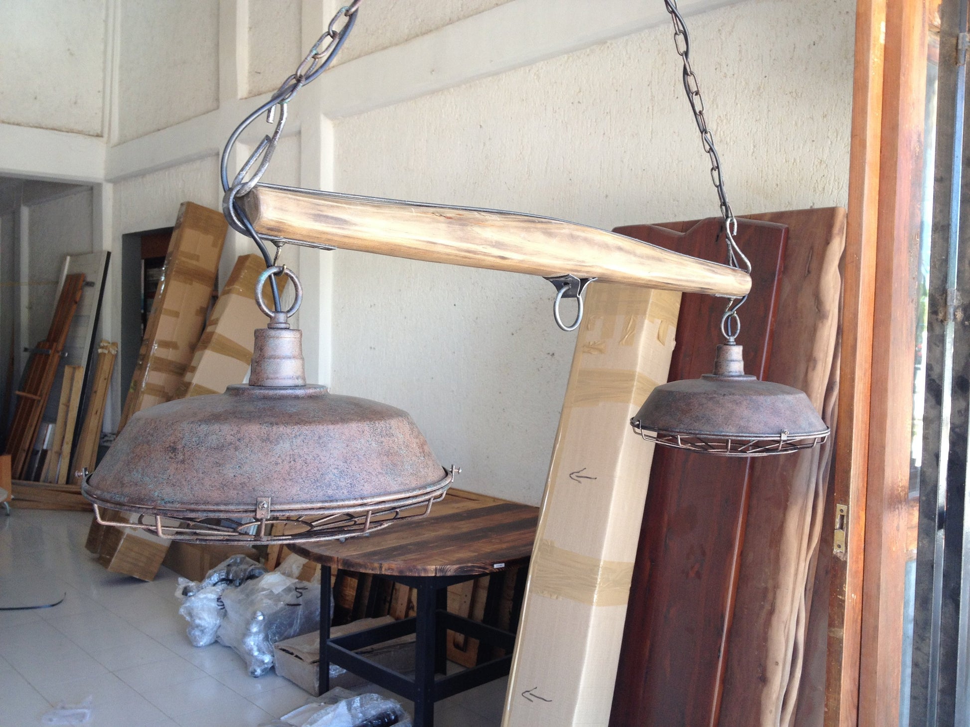 Rustic Yoke Suspended Lamp with metal lamp shades