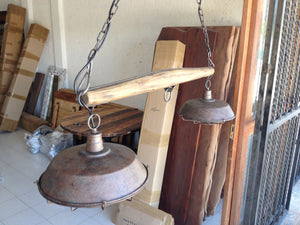 Rustic Yoke Suspended Lamp with metal lamp shades