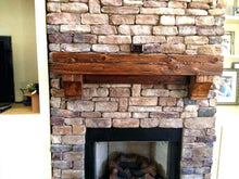 Load image into Gallery viewer, 8&quot; x 8&quot; Mantel made from Reclaimed distressed wood beam fireplace mantel shelf with corbels &quot;REAL BEAM&quot;