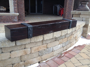 REAL BEAM 6" x 8" Reclaimed wood beam fireplace mantel with iron brackets