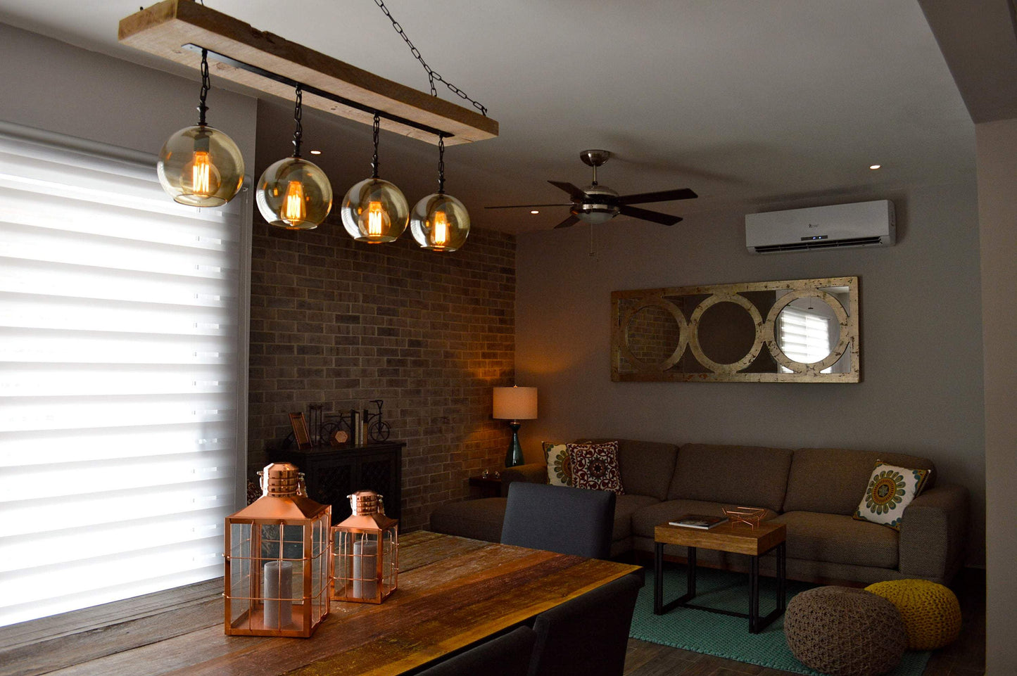 Small Reclaimed Wood Beam Chandelier with Globes