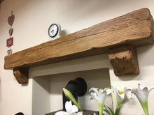 Load image into Gallery viewer, REAL BEAM 5&quot; x 10&quot; Reclaimed wood beam fireplace mantel with corbels or iron brackets