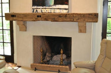 Load image into Gallery viewer, REAL BEAM 4&quot; x 6&quot; Reclaimed hand hewn wood beam fireplace mantel with corbels