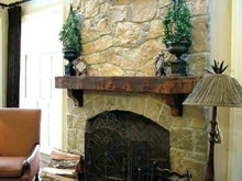 Load image into Gallery viewer, 6&quot; x 8&quot; Mantel made from Reclaimed distressed wood beam fireplace mantel shelf with corbels &quot;REAL BEAM&quot;