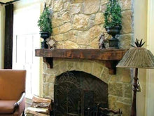 Load image into Gallery viewer, 8&quot; x 8&quot; Mantel made from Reclaimed distressed wood beam fireplace mantel shelf with corbels &quot;REAL BEAM&quot;