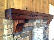 Load image into Gallery viewer, 8&quot; x 8&quot; Mantel made from Reclaimed distressed wood beam fireplace mantel shelf with corbels &quot;REAL BEAM&quot;