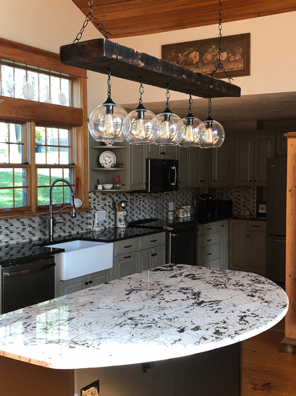 Small Reclaimed Wood Beam Chandelier with Globes