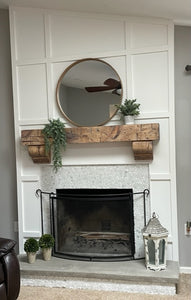REAL BEAM 6" x 12" Reclaimed wood beam fireplace mantel with corbels or iron brackets